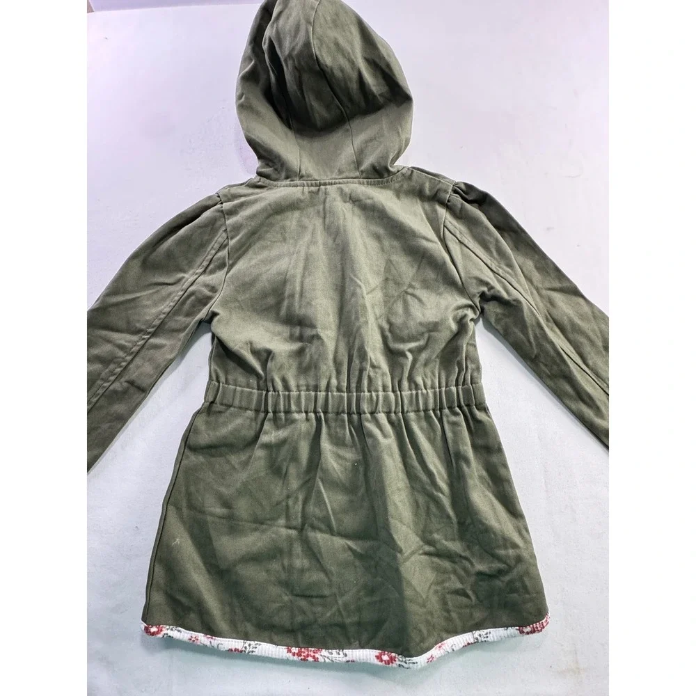 Little Lass Girls Olive Green Floral Lined Hooded Utility‎ Jacket Size 5